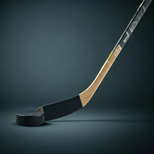 Close up of hockey puck and stick